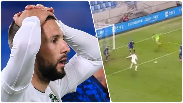 Conor Hourihane misses sitter as Shane Duffy clears off the line Conor Hourihane misses sitter as Shane Duffy clears off the line